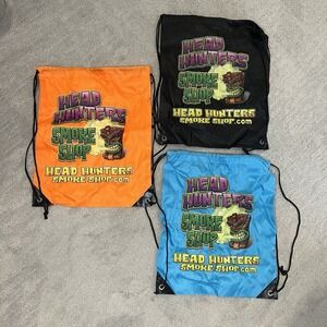 Head Hunters Drawstring Back‎ Pack Bag 13"x 16" Set Of 3 Orange Blue Black New